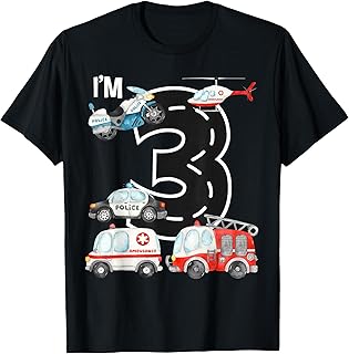 Emergency Vehicles 3rd Birthday Fire Truck Police Car Boys T-Shirt