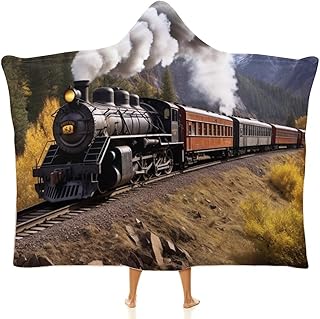 Wearable Blanket Hoodie - Steam Locomotive Train Blanket Sweatshirt, Warm Arctic Velvet Hoodie Cloak