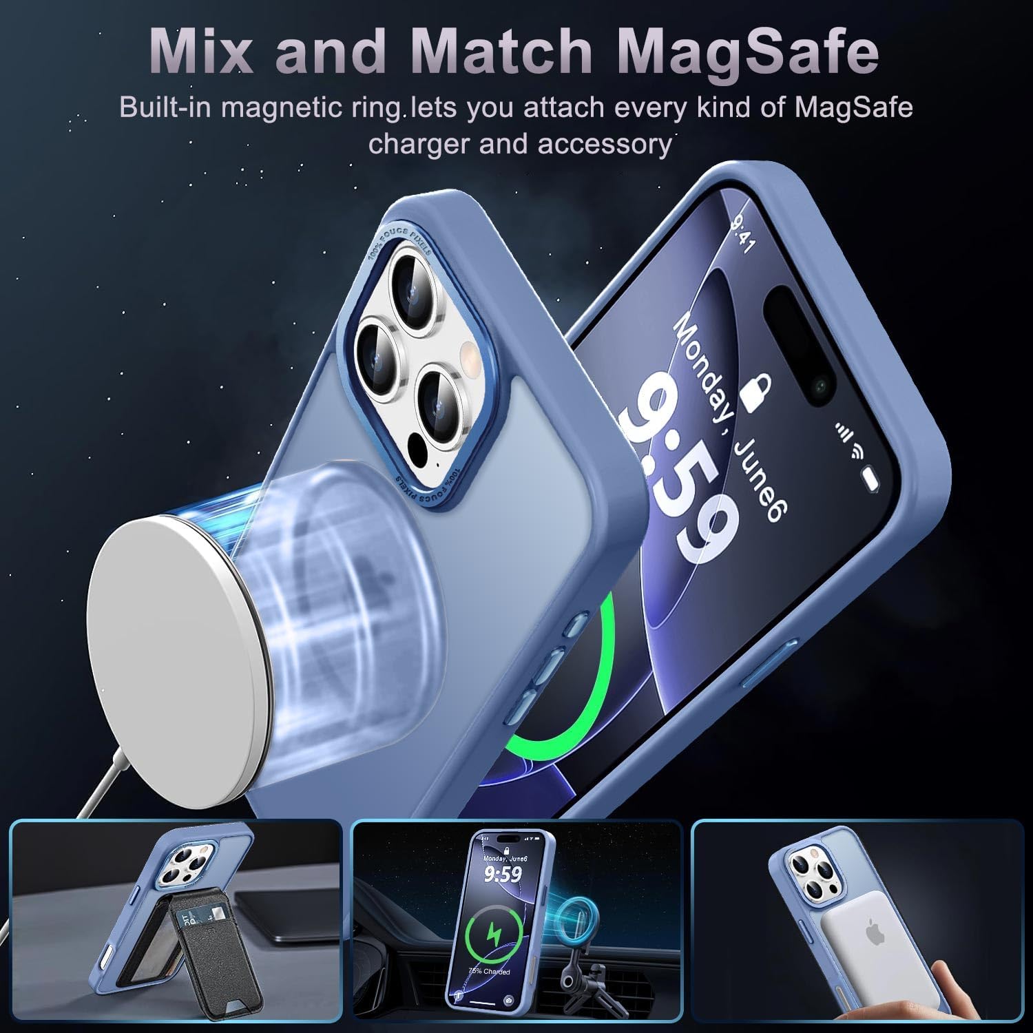 Newfuture Designed for iPhone 16 Pro Case with Magnetic [13 FT Military Drop Protection] [Compatible with Magsafe] Slim Translucent Matte Shockproof with Anti-Fingerprint Phone Case,Light Blue - Image 2