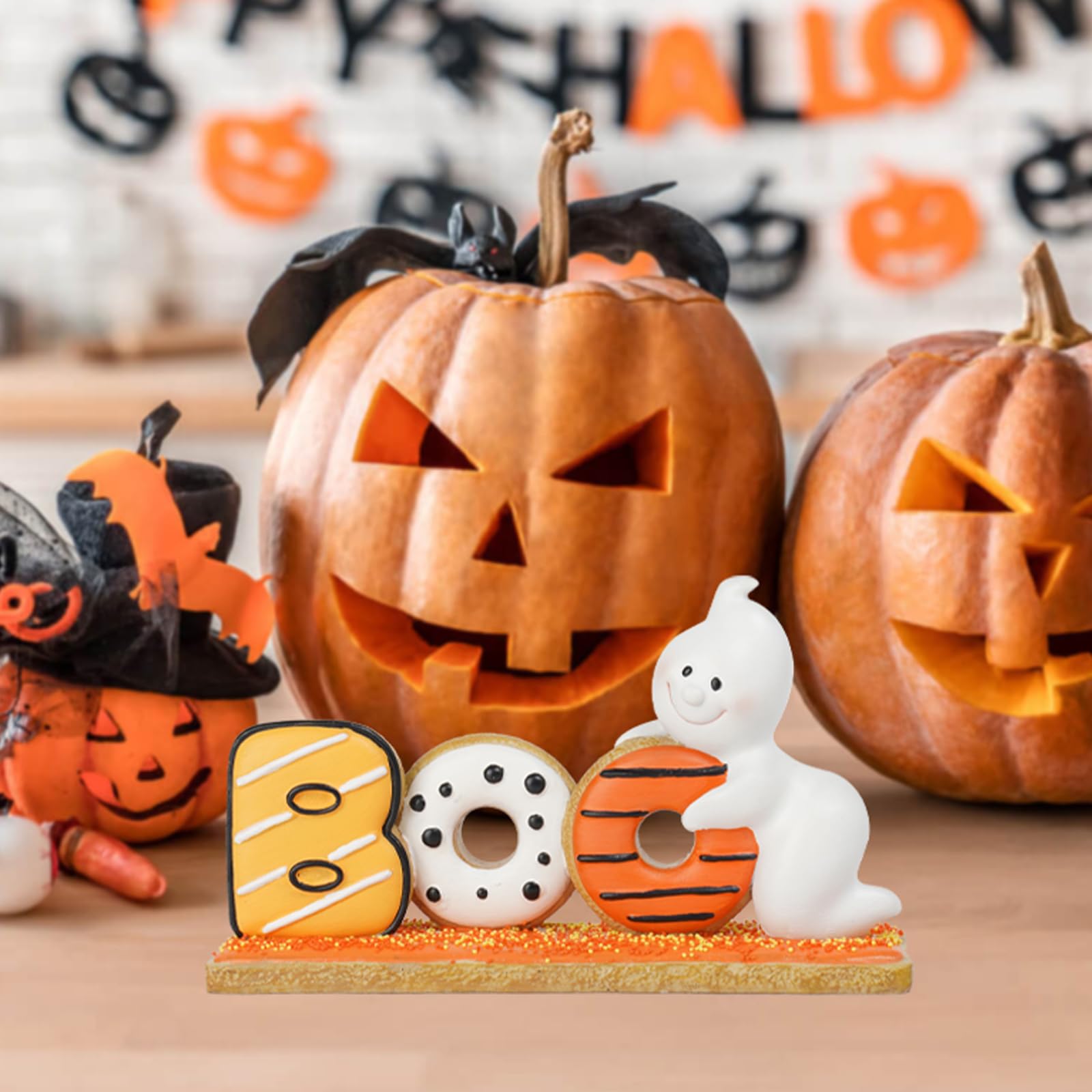 Décoration Table Halloween BOO - Pancarte Fantôme Blanc Et Noir, 15,2 X 8,9 Cm, Pour étagère Bureau