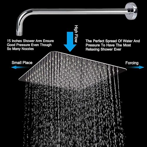 Miniatura 5 de NearMoon - Cabezal de ducha de lluvia con brazo de extensión, cabezal de ducha cuadrado grande, de acero inoxidable, cobertura de cuerpo completo
