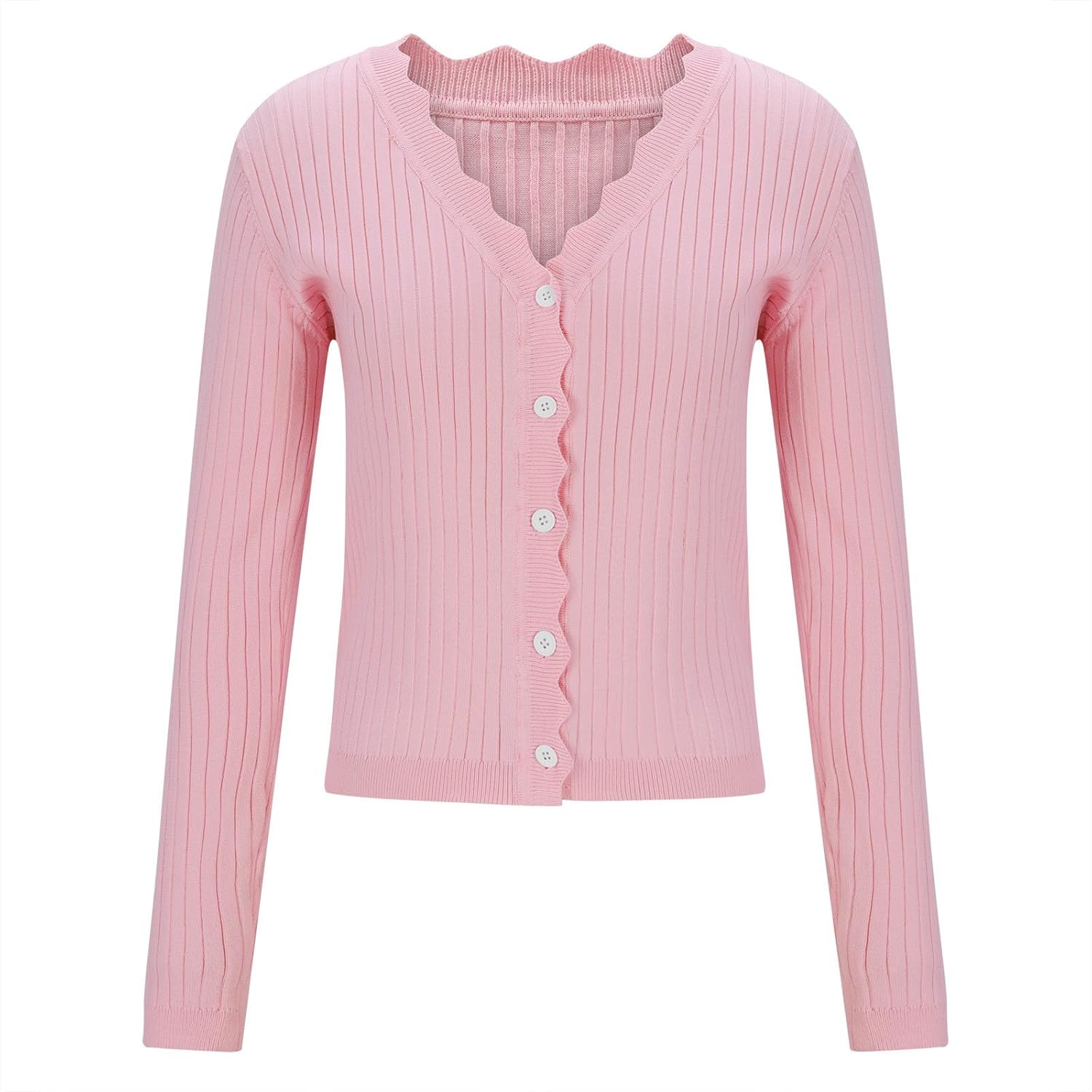 Fashion Cropped Cardigan for Women Long Sleeve Lightweight Button Down Ribbed Knit Fall Casual Loose Fit Tops