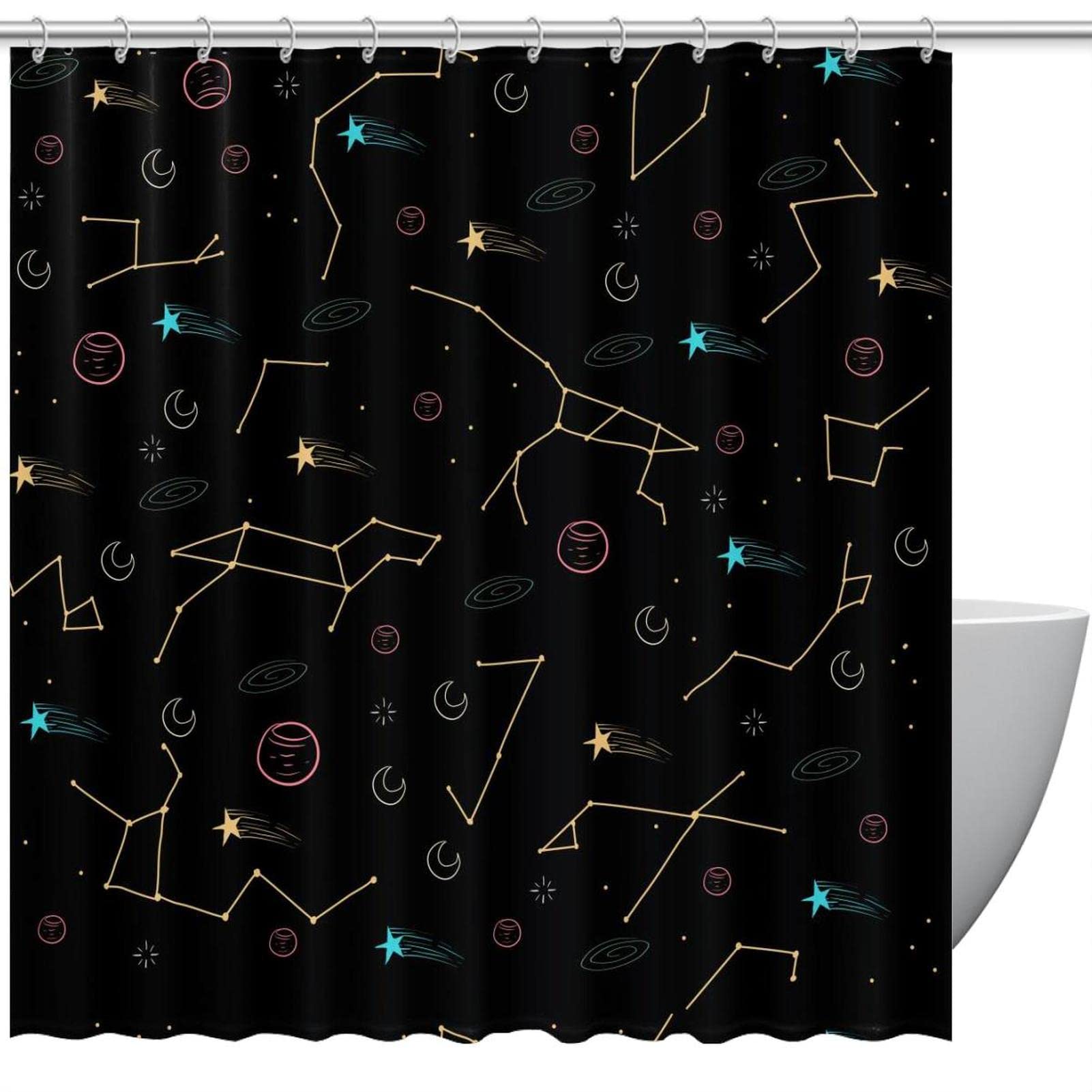 Rideau de douche zodiaque noir imperméable 183x183 cm avec anneaux de fixation