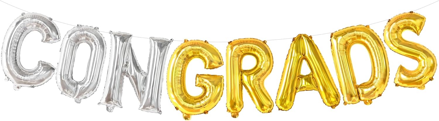 KatchOn, Silver and Gold Congrats Balloon - 16 Inch | Graduation Balloons Banner for 2024 Graduation Party Decorations | Congrats Grad Balloons for Gold and Silver Graduation Decorations Class of 2024