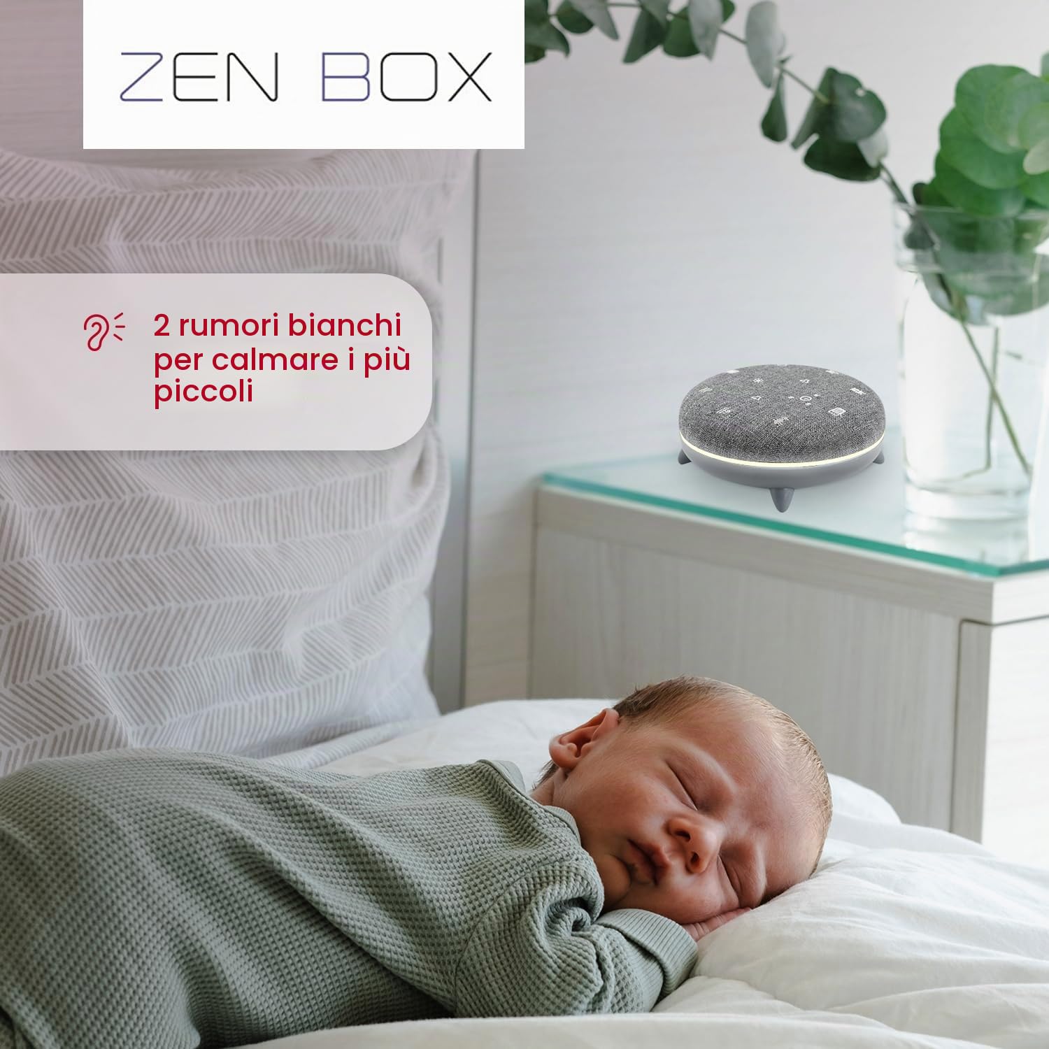 TERRAILLON - ZEN BOX, Assistenza per addormentarsi, Macchina a rumore bianco con 7 suoni rilassanti, streaming musica tramite Bluetooth, 7 atmosfere luminose, programmi 30-60-90 min, USB-C