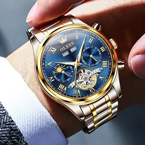 Miniatura 2 de OLEVS Relojes automáticos para hombre, movimiento mecánico, esfera de esqueleto, relojes Tourbillon de cuerda automática, de lujo, impermeables,