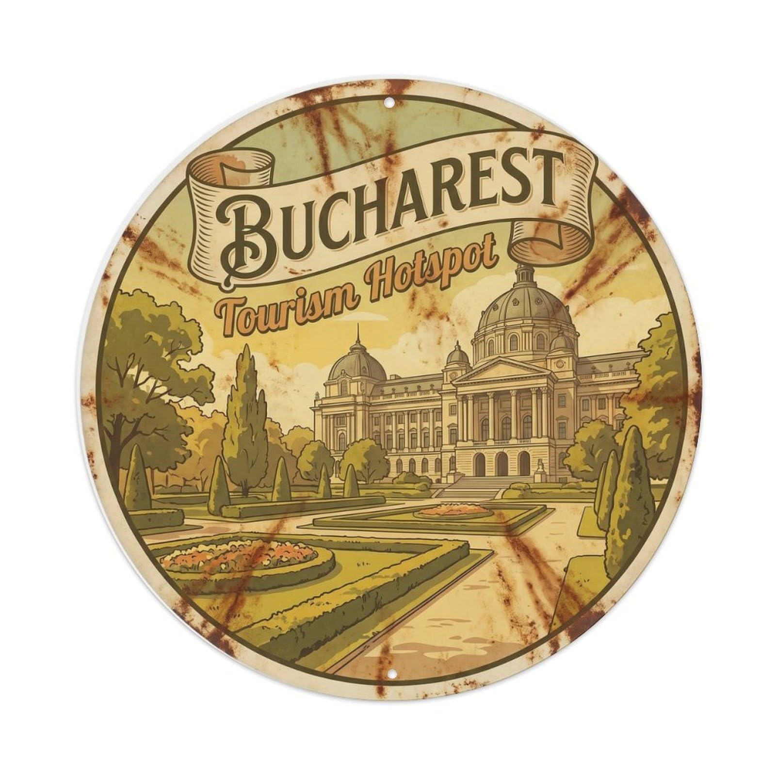 Fqcyn Style Vintage Travel Bucharest Parliament Tourism Metal Tin Sign