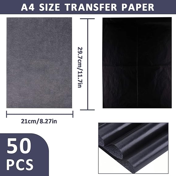 50 Sheets Transfer Paper, Black Carbon Paper for Tracing, Graphite Transfer Paper for Copy Paper Wood Canvas Artist Lettering Sketching (A4/8.3 x 11.7 Inches)