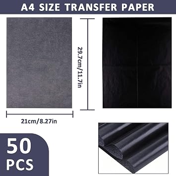 50 Sheets Transfer Paper, Black Carbon Paper for Tracing, Graphite Transfer Paper for Copy Paper Wood Canvas Artist Lettering Sketching (A4/8.3 x 11.7 Inches)