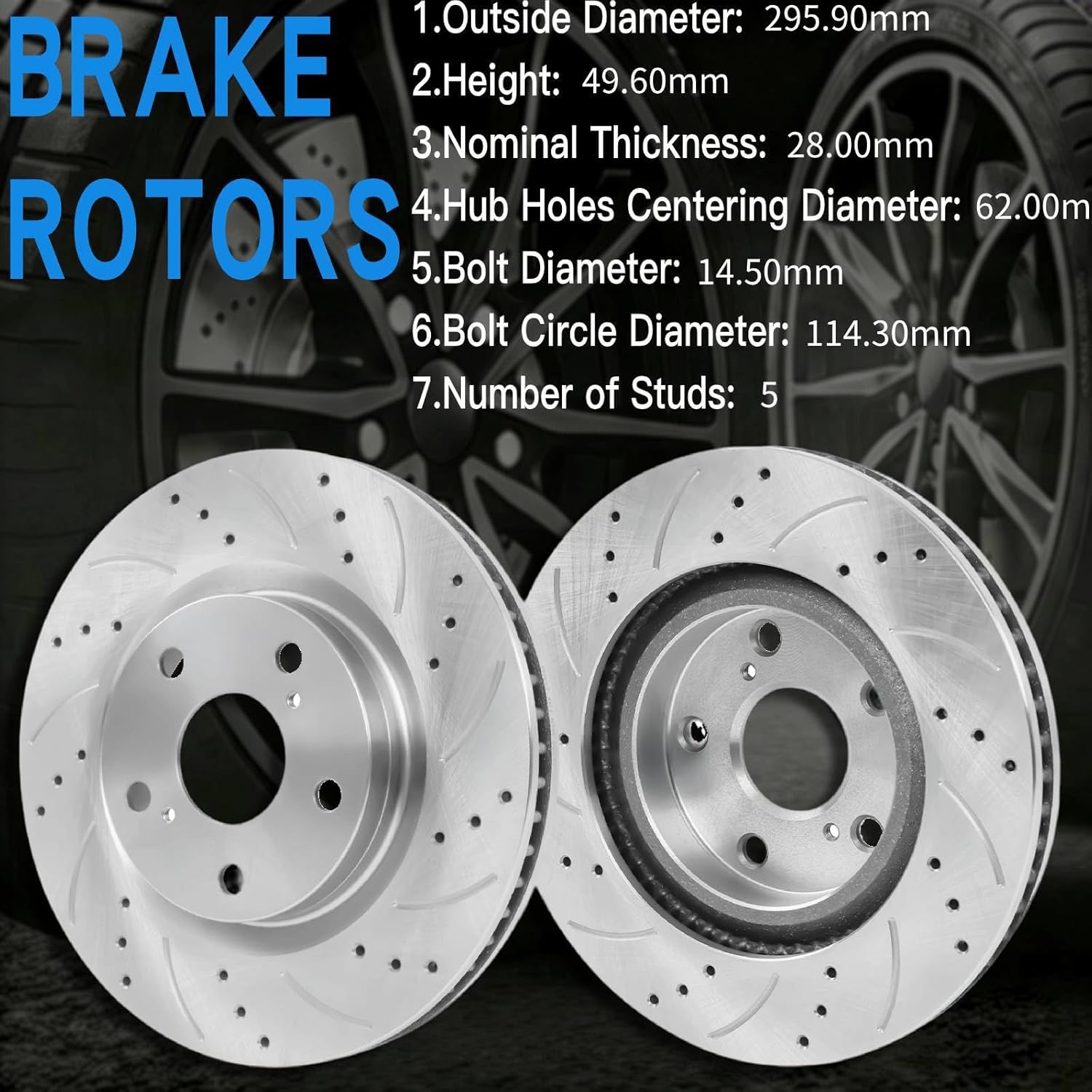 11.65" inch Front Drilled&Slotted Brake Rotors with Ceramic Brake Pads Replacement for Toyota Avalon Camry 2007-2018 Disc Rear Brake Kits Compatible with LEXUS ES300H 2007-2018