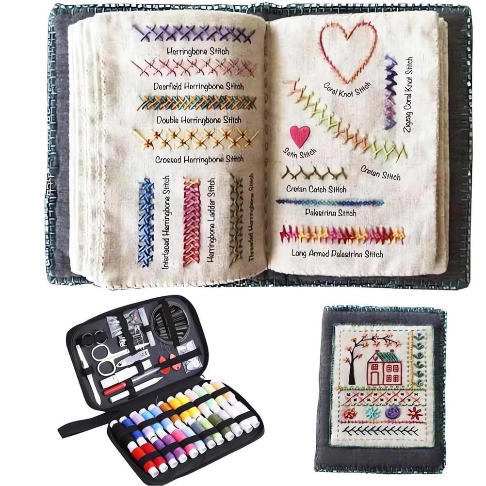 Kit de libro de punto de bordado con kit completo de herramientas y tutorial, portátil para todos los escenarios, ideal para principiantes