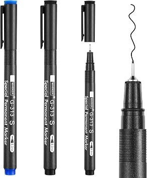 Dunzoom 3 Pcs Photo Pen, 0.3mm Photo Marker for Slick Surface Writing, Waterproof, Lightfast, No Penetration, Permanent Marker Suitable for Christmas Cards, Film, Optical Lens 2 Black &1 Blue