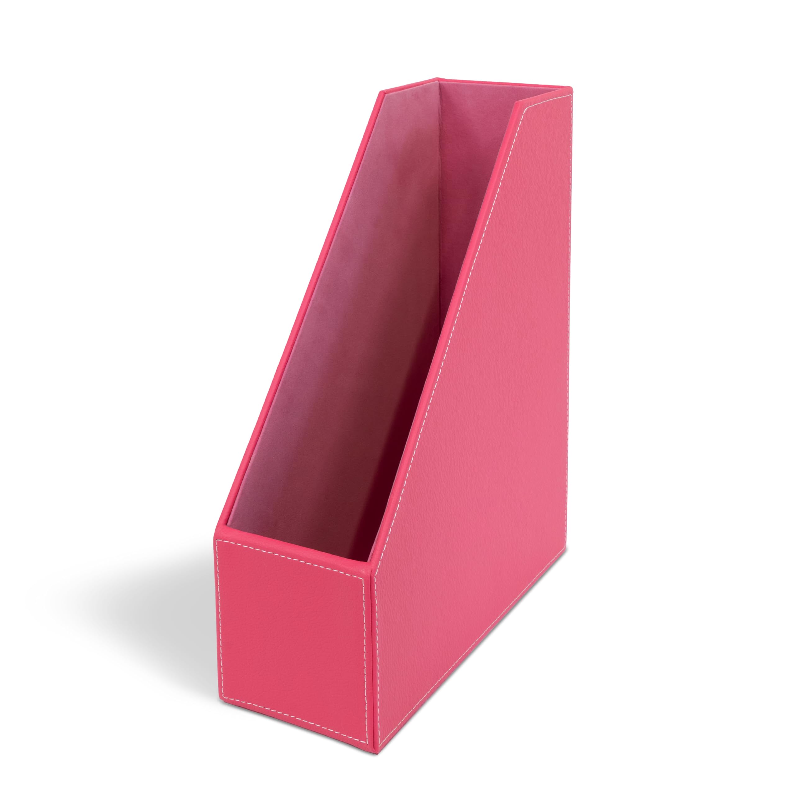 OSCO Faux Leather Magazine File Holder, A4 Standing File Box & Shelf Organiser for Documents, Brochures & Catalogues Storage with Felt Base, Magazine Rack for Home Office, Fuschia Pink