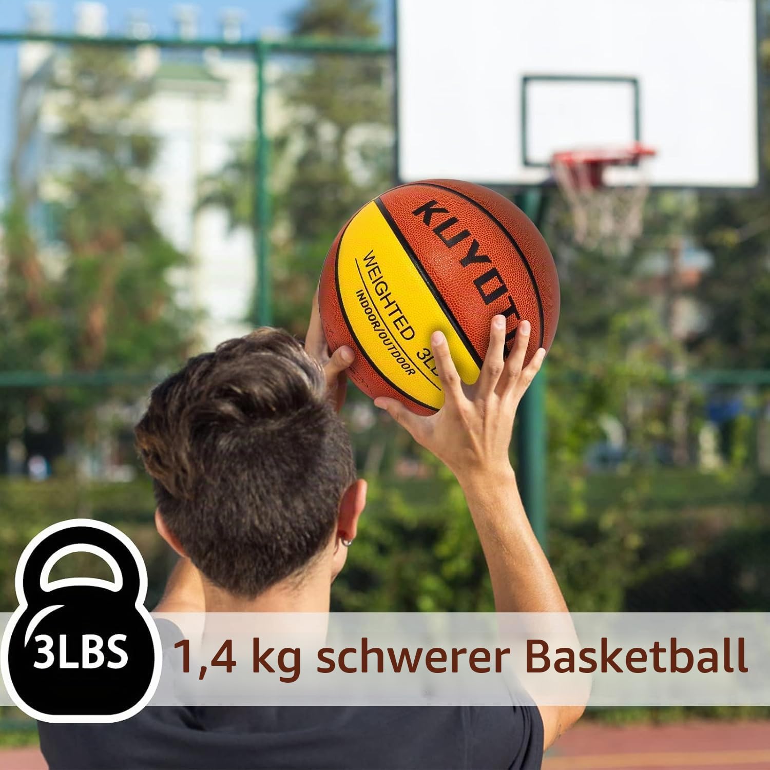 KUYOTQ 1,4 kg/1,5 kg/1 kg gewichteter schwerer Trainings-Basketball, 72,4 cm im und Außenbereich, verbessert die Handhabung, Dribbling, Passen, Rückprallfähigkeit, Verbundmaterial, Größe 7/6