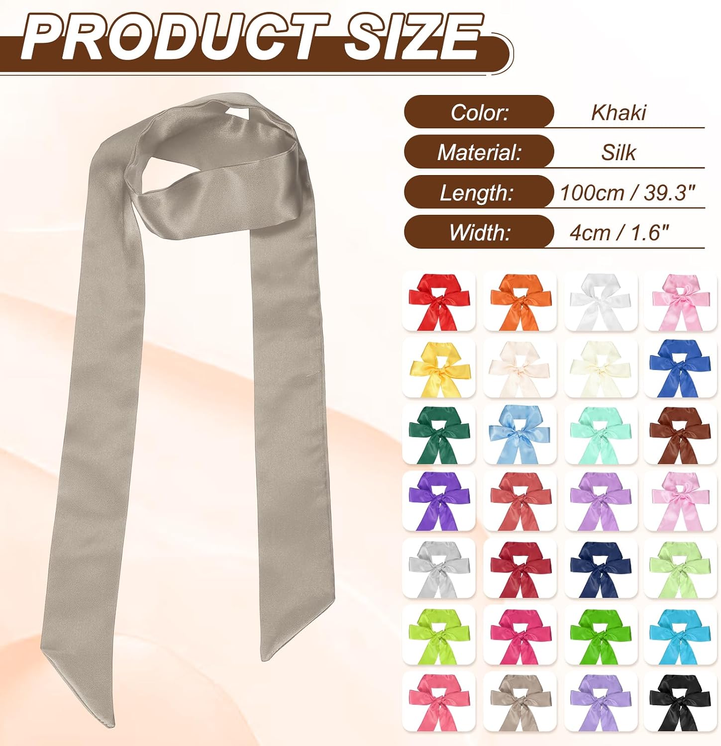 Solid Long Neckerchief, Stylish Ribbon Skinny Pure Neck Scarf Silk Necktie Ribbon Women Headband Tie image 2