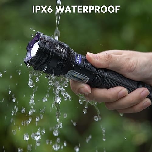 Miniatura 7 de Linterna recargable de 99,000 lúmenes altos, paquete de 2 luces de flash súper brillantes con 7 modos, linternas potentes impermeables, linterna