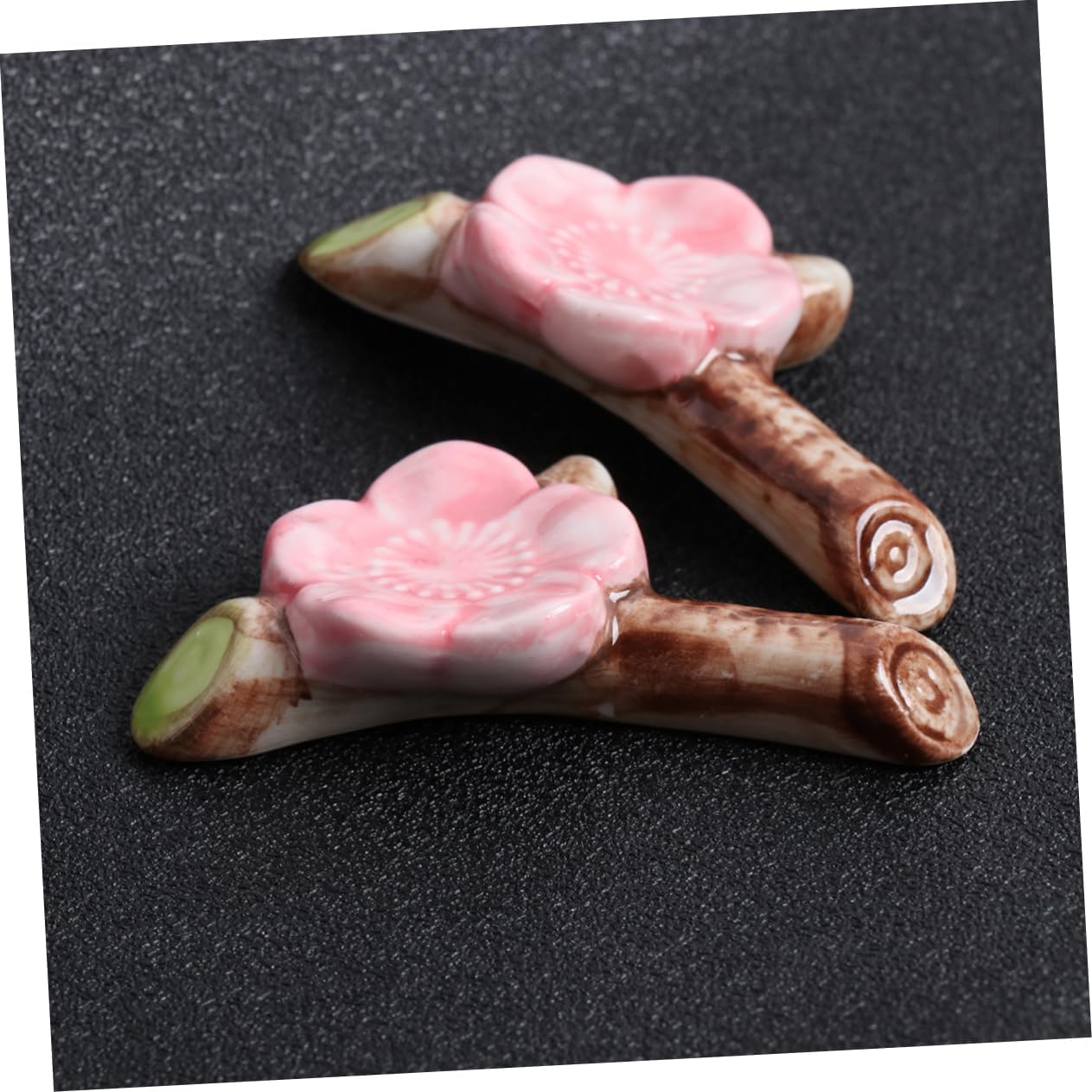 2 Sets Cherry Blossom Chopstick Rest, Ceramic Japanese Style Flower Holders for Spoons and Knives, Elegant Flower Tableware Decor & Pen Stand, 2.55X1.18In
