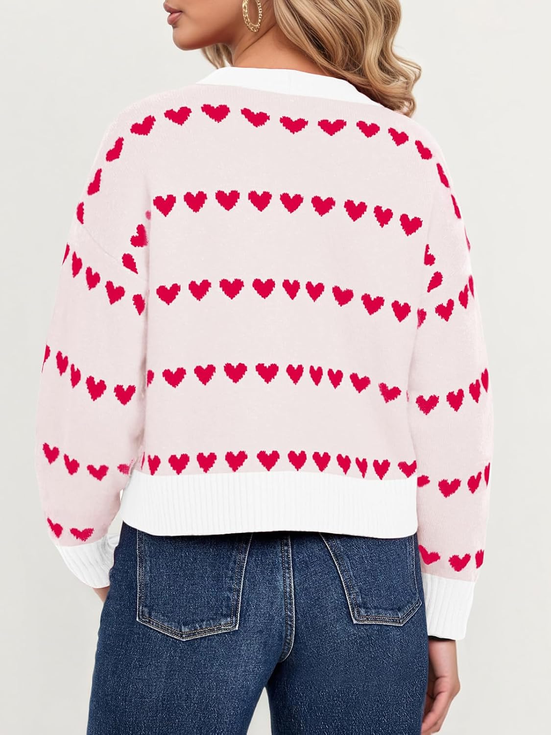 Saodimallsu Womens Heart Cardigan Sweaters Valentines V Neck Button Down Long Sleeve Knit Striped Sweater Coats - Image 5