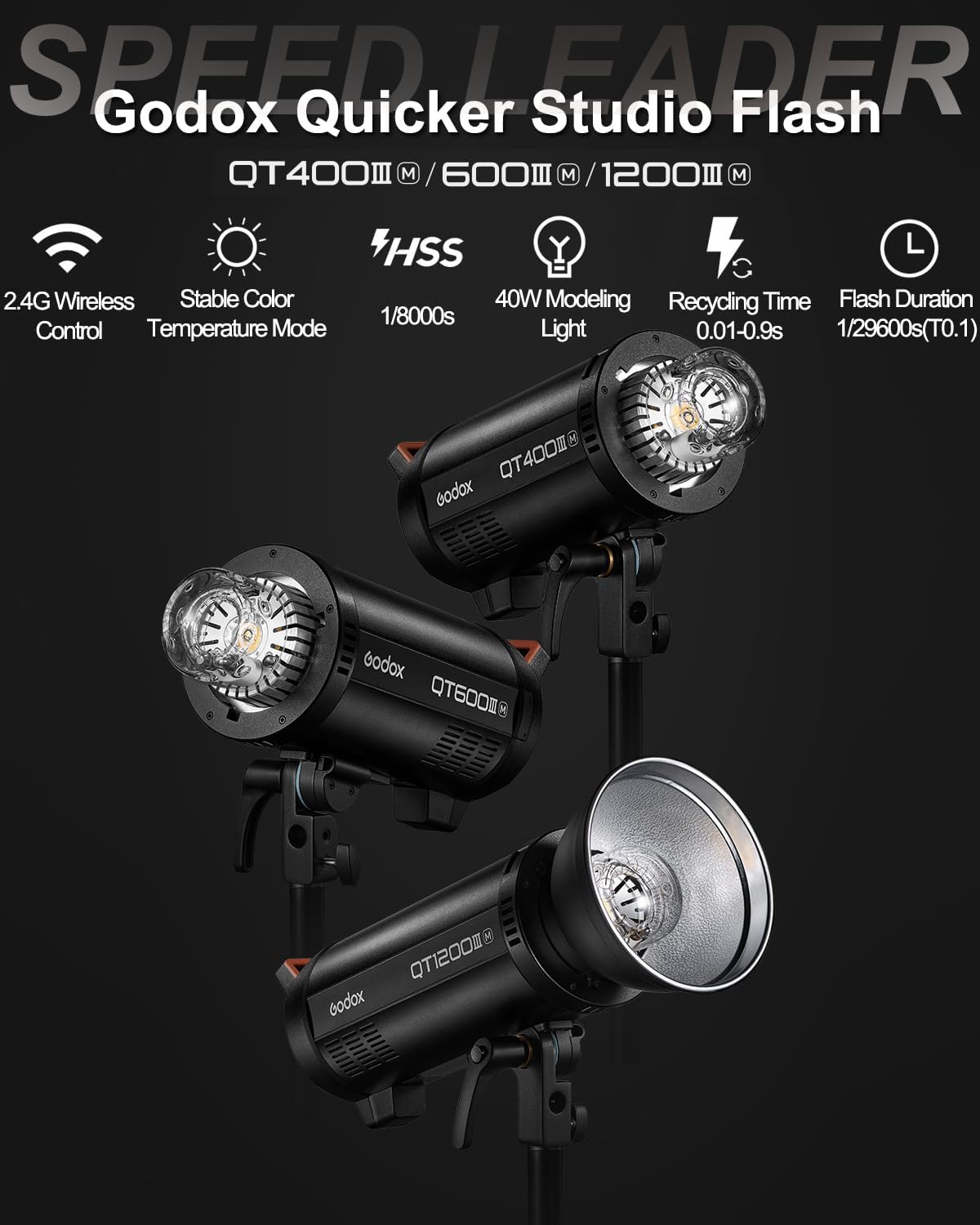 Godox QT400IIIM 400Ws Studio Monolight Strobe Flash Light kit with USB Light, 2.4G Wireless X System, HSS 1/8000s, 0.01-0.9s Recycling, 5600K Modeling Lamp, Bowens Mount for Studio Photography