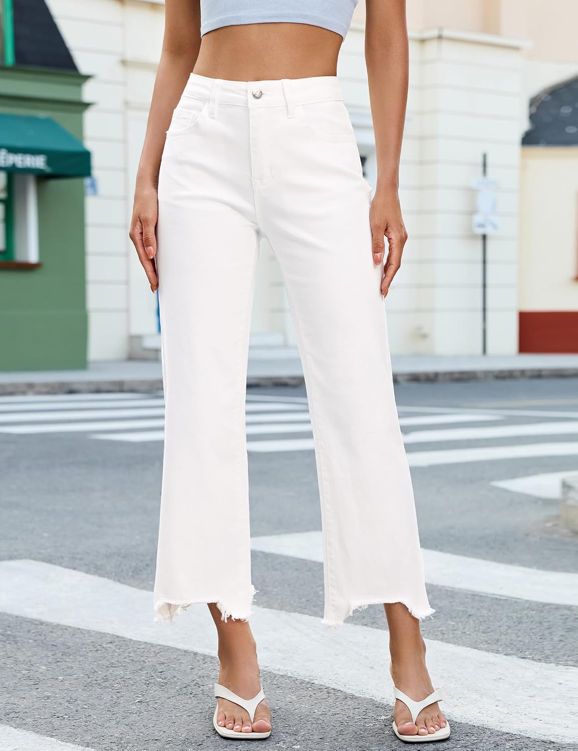 luvamia Straight Leg Jeans for Women Cropped Trendy Mid Rise Baggy Loose Distressed Casual Raw Hem Stretchy Denim Pants