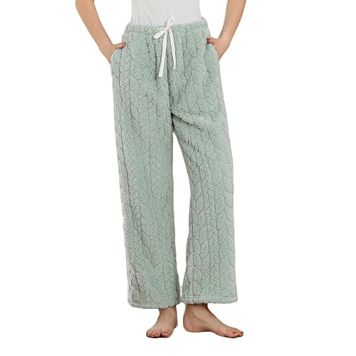 LYCY Fluffy Pajama Pants for Women, Comfy Fuzzy Pj Bottoms with Pockets Drawstring Fleece Sleepwear Soft Winter