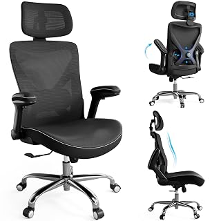 Ergonomic Office Chair-Computer X-Shaped Chair Mesh PU Leather with Adjustable Lumbar Support-Executive Desk Chair High Back with Headrest Flip-Up Arms for Long Hours (Black) - Amazon product rated Grade A