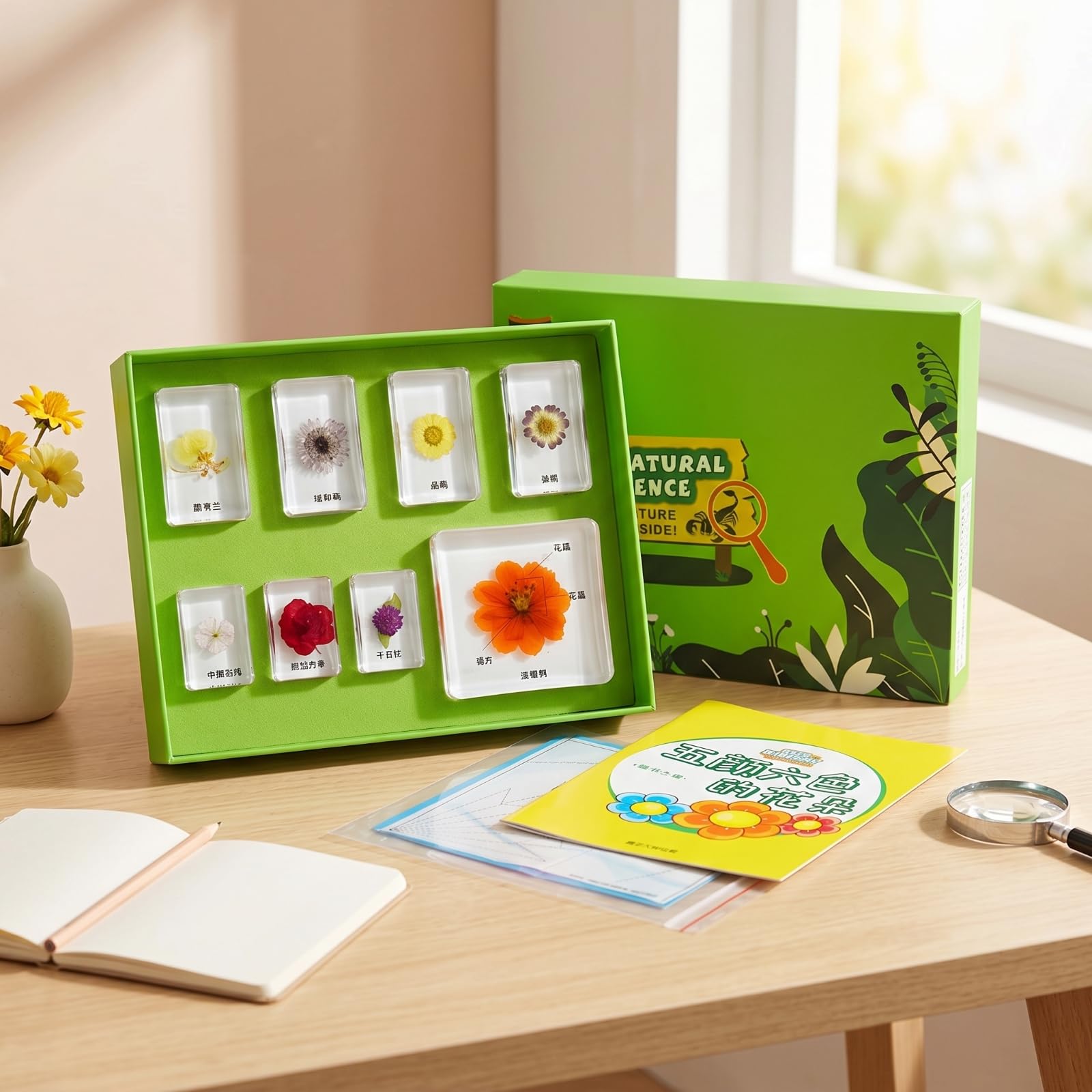 harayaa Kit de Ciencias para Niños Juego de Bloques de Resina Caja Clasificadora Tarjetas Educativas Diseño Que Facilita Observación Segura Adecuado para Aula, Array, Viaje De Semillas