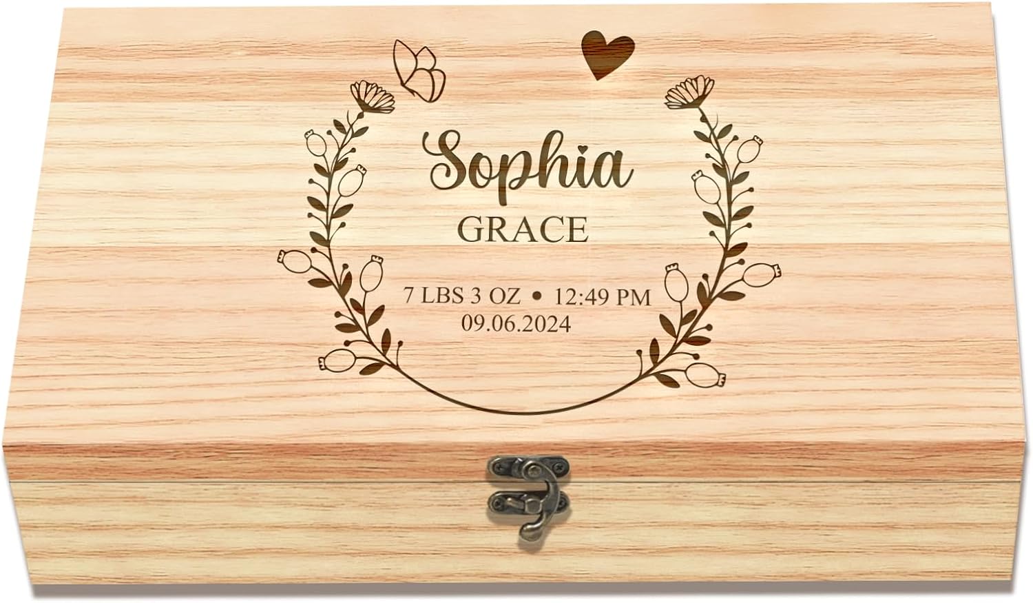 Personalized Baby Keepsake Box, Pine Wood 11.8x7x2.7 inches Memory Box for Keepsakes Custom Engraved Newborn Gift Box with Lid, Baby Shower Gifts for Boys Girls Keepsake Chest