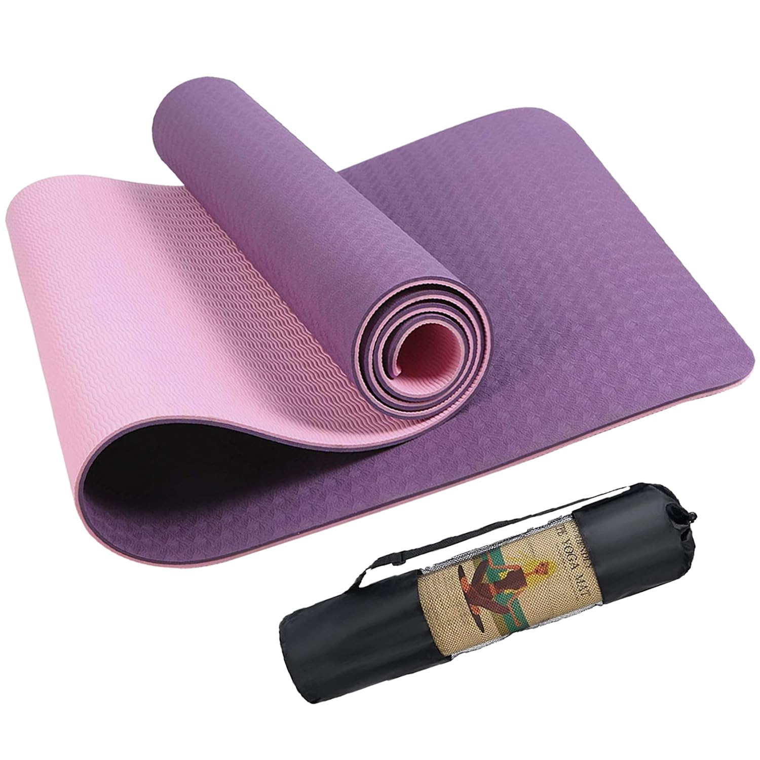B Fit Premium TPE Yoga Mat - Classic 6 MM Pro Yoga Mat Eco Friendly Non Slip Fitness Exercise Mat with Smart Carry Bag-Workout Mat for Yoga, Pilates and Floor Exercises (PURPLE)