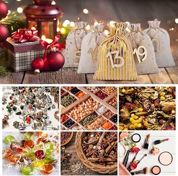 Calendrier de l'Avent - Multicolore - 24 Sacs - Corde de Chanvre - Pinces en Bois - DIY - Maison
