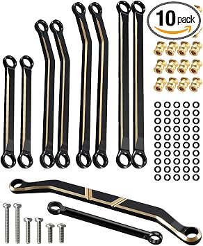 TIKSCIECNE Brass High Clearance Chassis Steering Links Set Compatible with Redcat Ascent-18 Brushless Scout II, Black Coating Chassis Links and Steering Links Set, 10Pcs