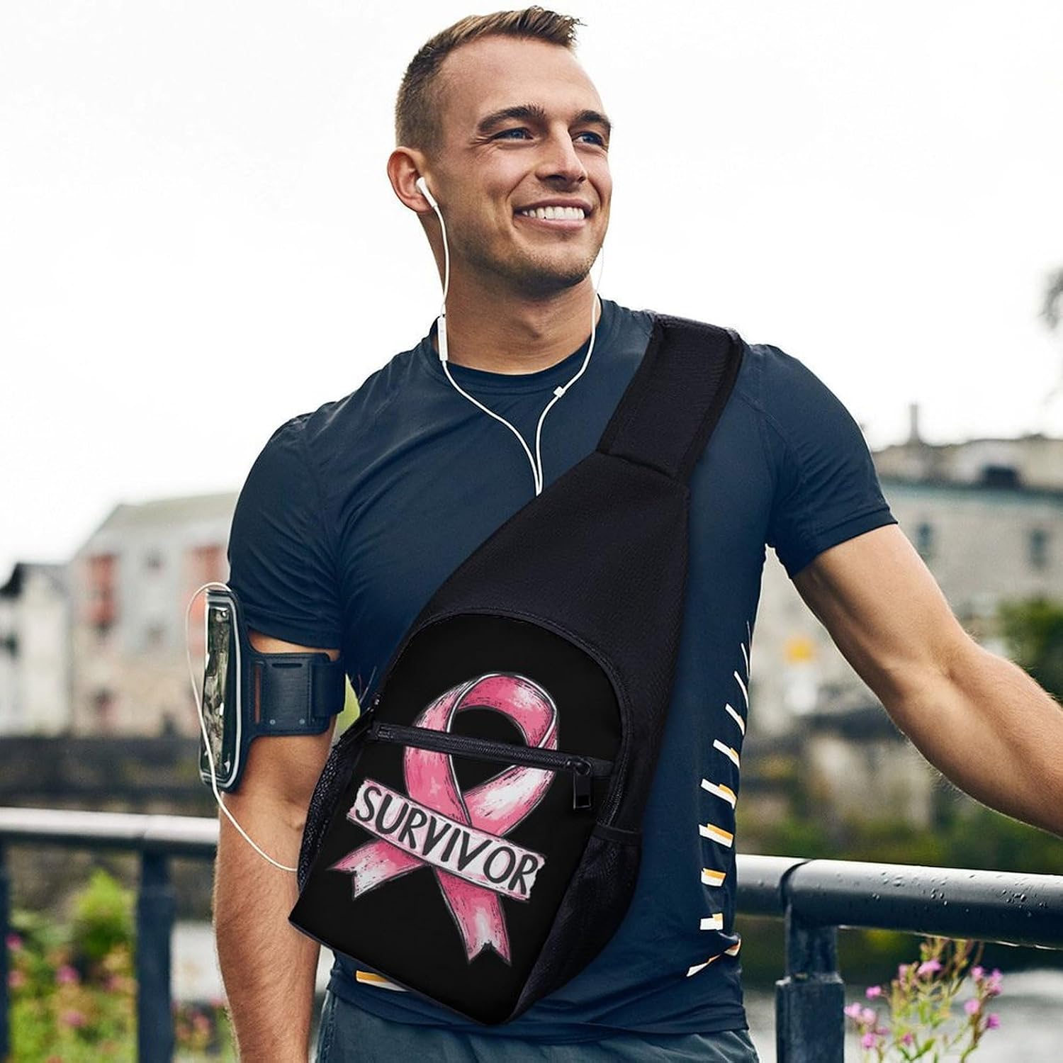 Breast Cancer Survivor Crossbody Sling Backpack Chest Bag Daypack | unisex,trendy,with convertible and detachable shoulder strap,side pockets