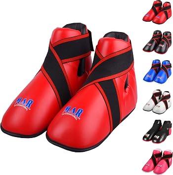 MAR | Martial Arts Foot Protector for Karate, Kickboxing, Muay Thai, K1, Taekwondo, Karate Kick Boots, Taekwondo Foot Protectors, Moulded Foam Padding and Elasticated Toe Loops 5 Colours Available