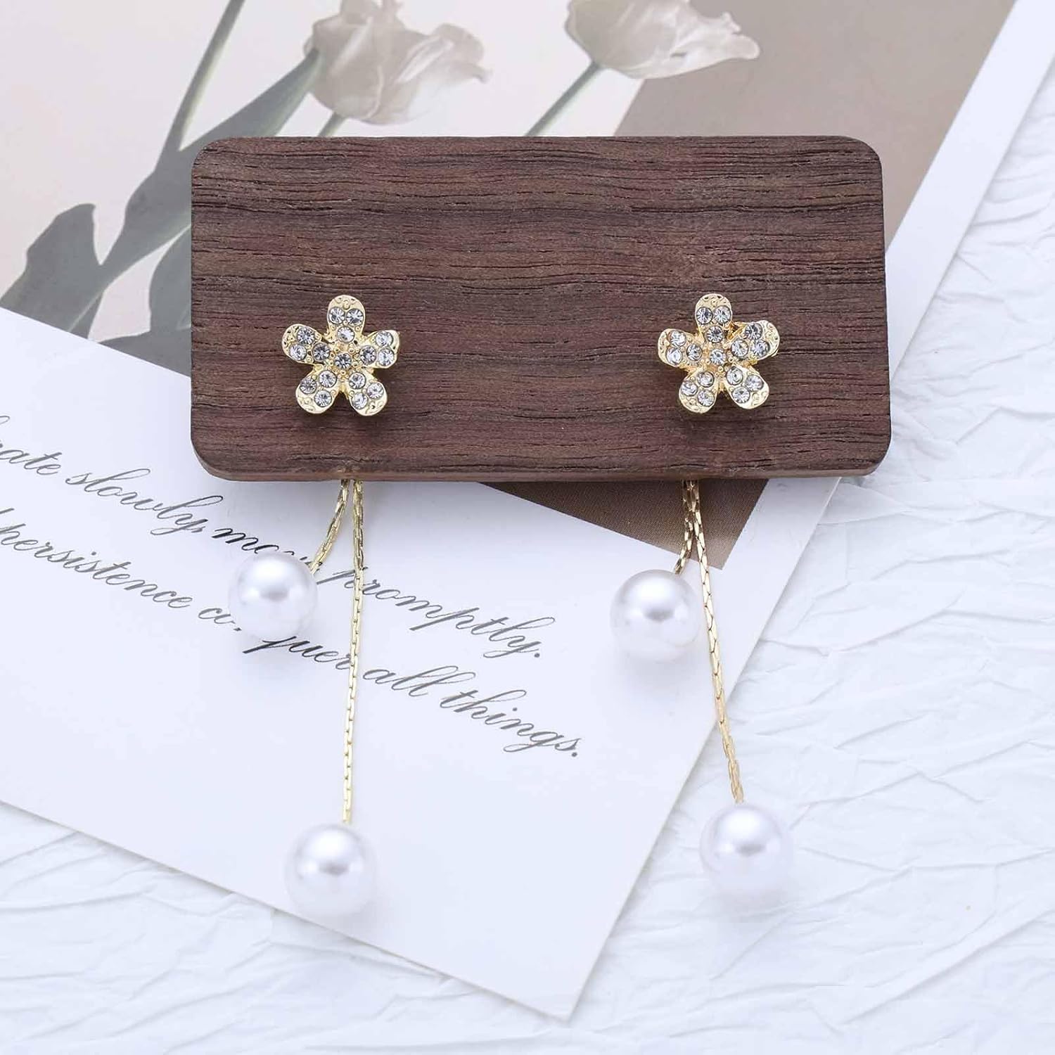 Vintage Pearl Ear Jacket Earrings Crystal Flower Stud Earrings Long Pearl Drop Front Back Long Tassel Chain Dangle Jewelry for Women - Image 3