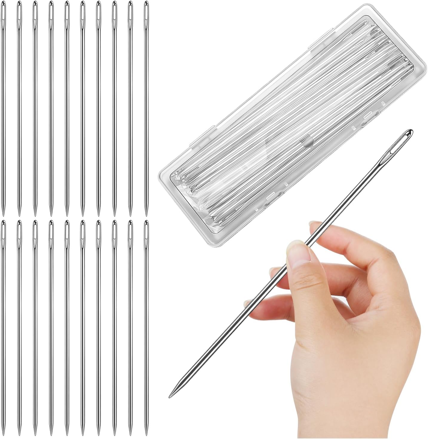20PCS Upholstery Needle for Sewing, 8" Length 3mm Thickness, Big Eye Hand Sewing Needles for Stitching and Crafting Projects
