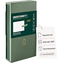 LEUCHTTURM1917 Quarterly Daily Calendar 2027 Dotted, Pocket A6, Flexcover, Set of 4 1 Calendar per Quarter, Shades of Green, Calendar Overview 2027, 12-Month Planning, Moon Phases & Int. Holidays