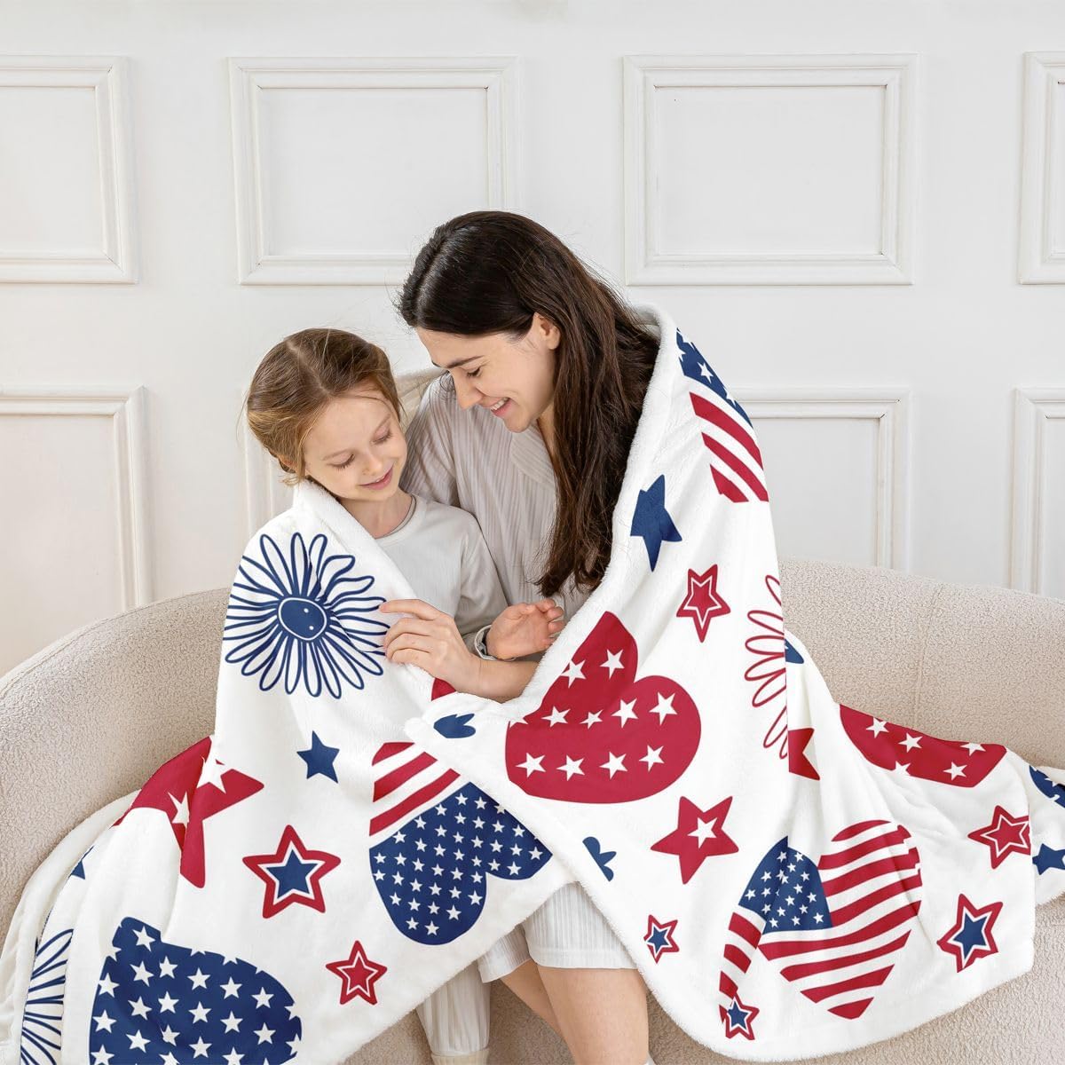 Erosebridal USA Flag Fleece Blanket Baby 30x40 Inch Cute Stars Heart Sherpa Blanket Kids Teens Aesthetic Floral Fuzzy Plush Throw Watercolor Patriotic Decor