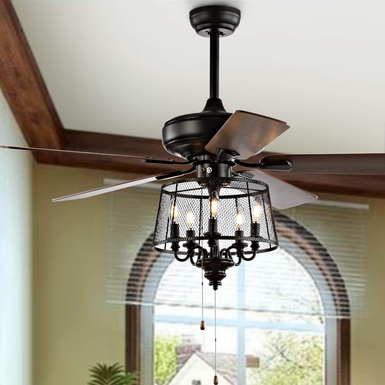 SAFAVIEH Lighting Jonie 5-light Ashwood/Brown Reversible Blades 52" 3-Speed Ceiling Fan (LED Bulbs Included)