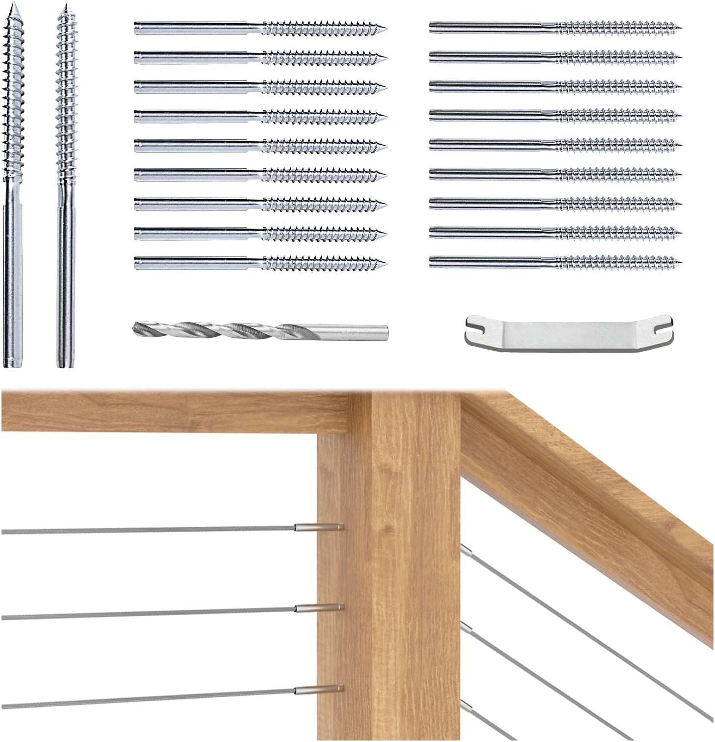 Swage Lag Screws Left & Right 40 Pack for 1/8" Cable Railing System,T316 Stainless Steel Stair Deck Wood Post Horizontal Vertical Balustrade Hardware (20 Pairs) CK17,Series CA1 CD1 CS1