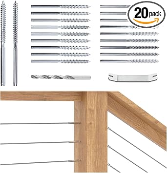 Muzata Cable Railing Hardware Swage Lag Screws CK17 20 Pack 1/8" Silver