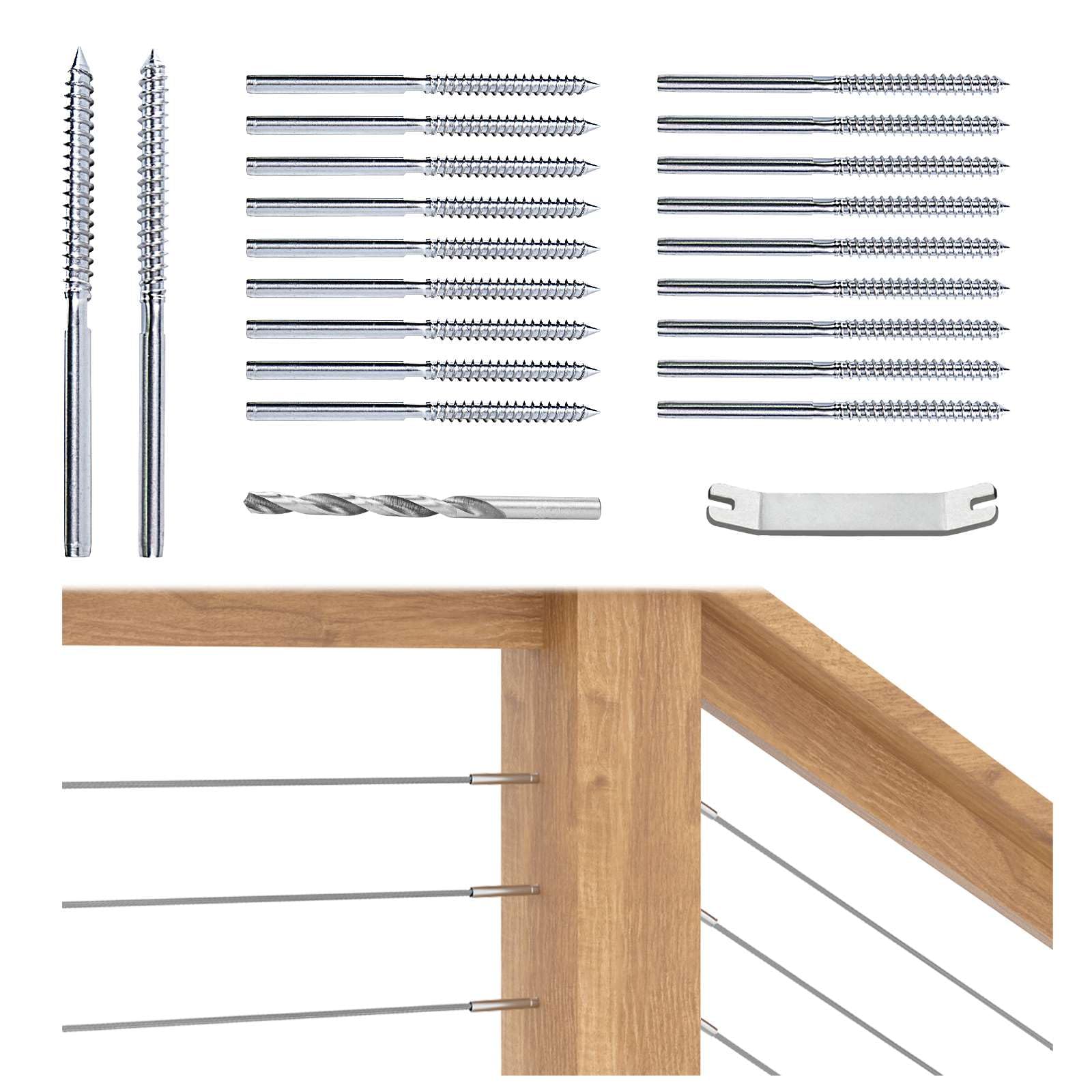 Muzata 20Pack 1/8" Swage Lag Screws Left & Right Cable Railing Hardware Kit Handed Thread for Wood Post T316 Stainless Steel Stair Deck WoodBudget System 10 Pairs CK17