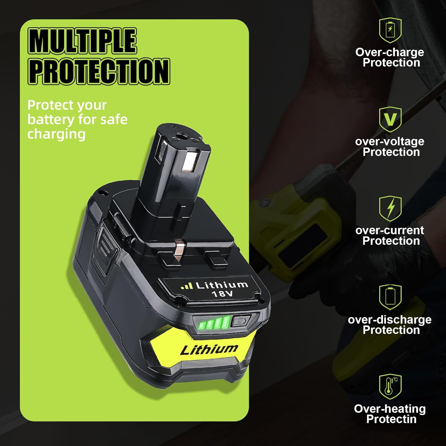 VINIDA 2 Pack P108 6.0Ah Lithium-Ion Replacement for Ryobi 18V Battery P102 P103 P104 P105 P107 P109 P122 Compatible with Ryobi 18V System Cordless Power Tools and Charger