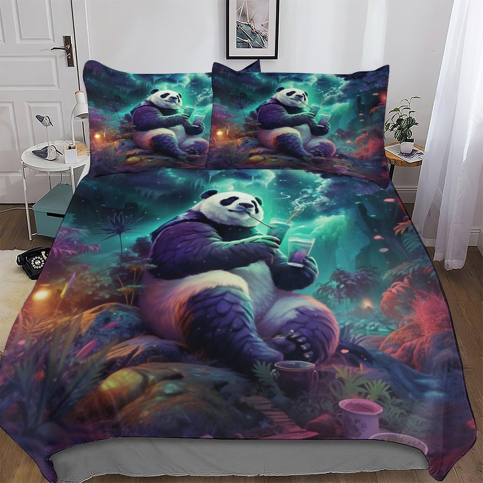Housse de couette panda 3 pièces en microfibre douce 200x200 cm