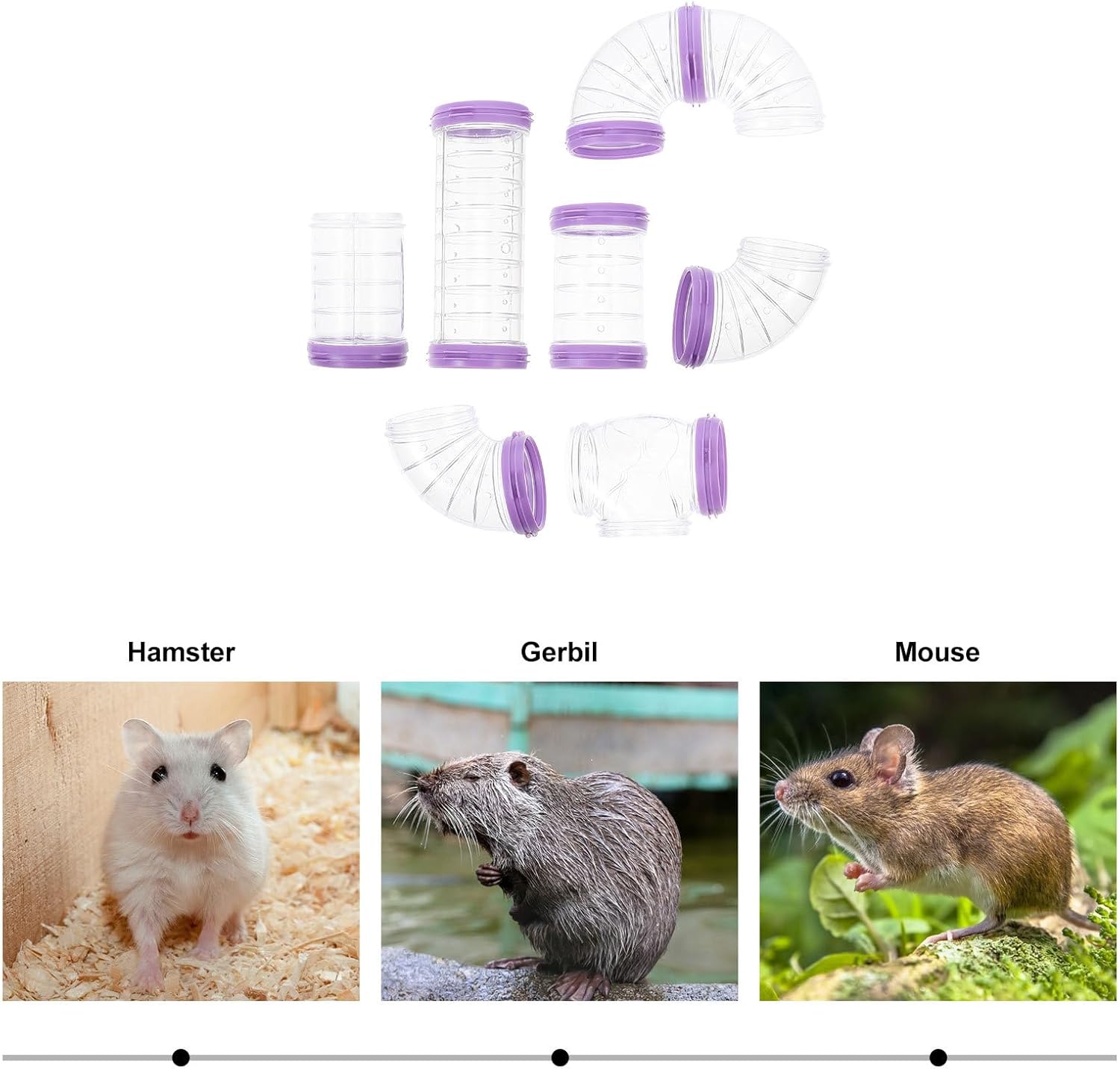 balacoo Hamster Cage Tunnel DIY Kit 3-Pack Plastic Maze Tubes with Reinforced Entrance for Hamsters Gerbils Mice Small Animals Cage Accessories Enrichment