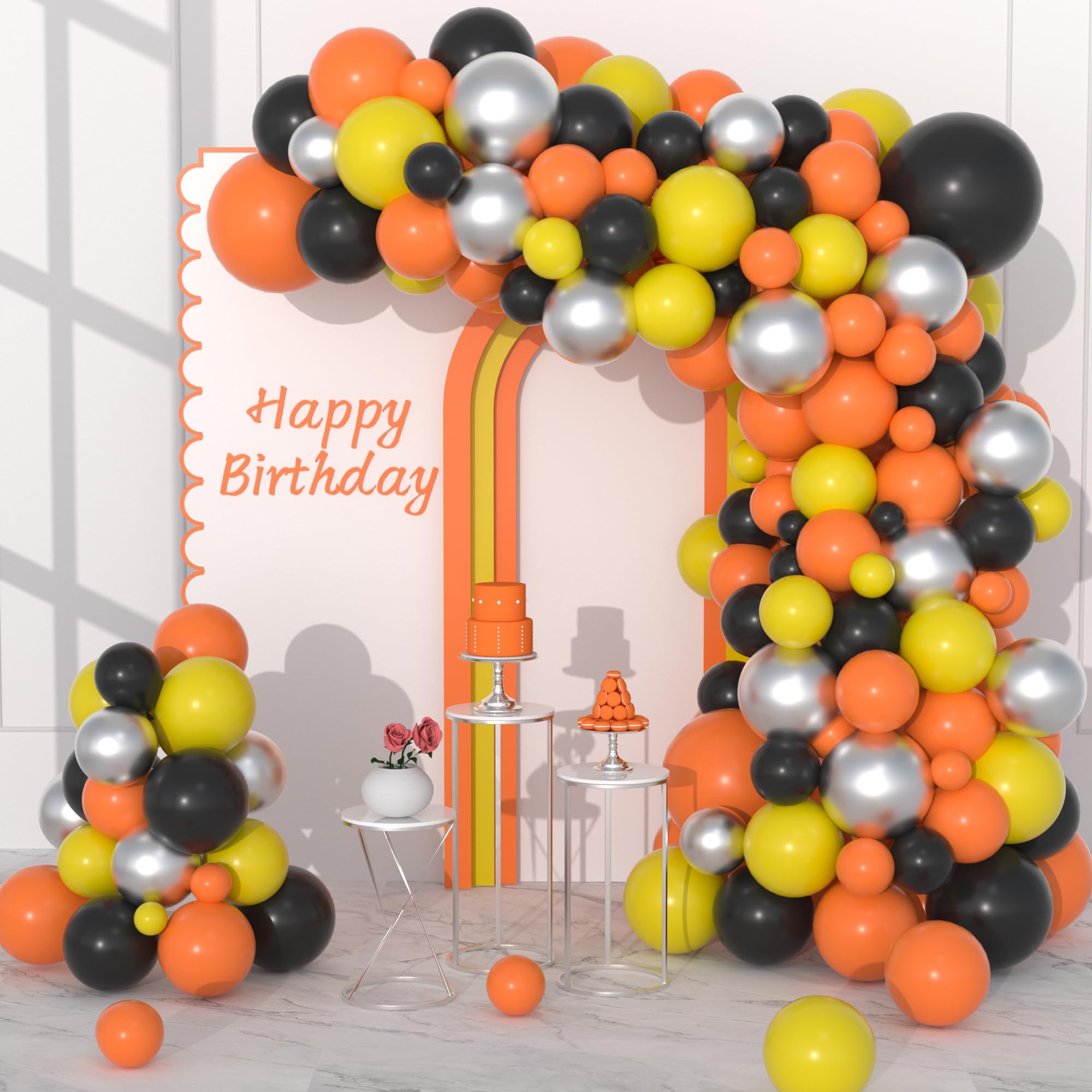 Orange Yellow Black Silver Balloons Garland Arch Kit, 122PCS Orange Yellow Black Balloons Metallic Silver Balloons for Construction Quarantine Firefighter Birthday Truck Theme Party Decoration…