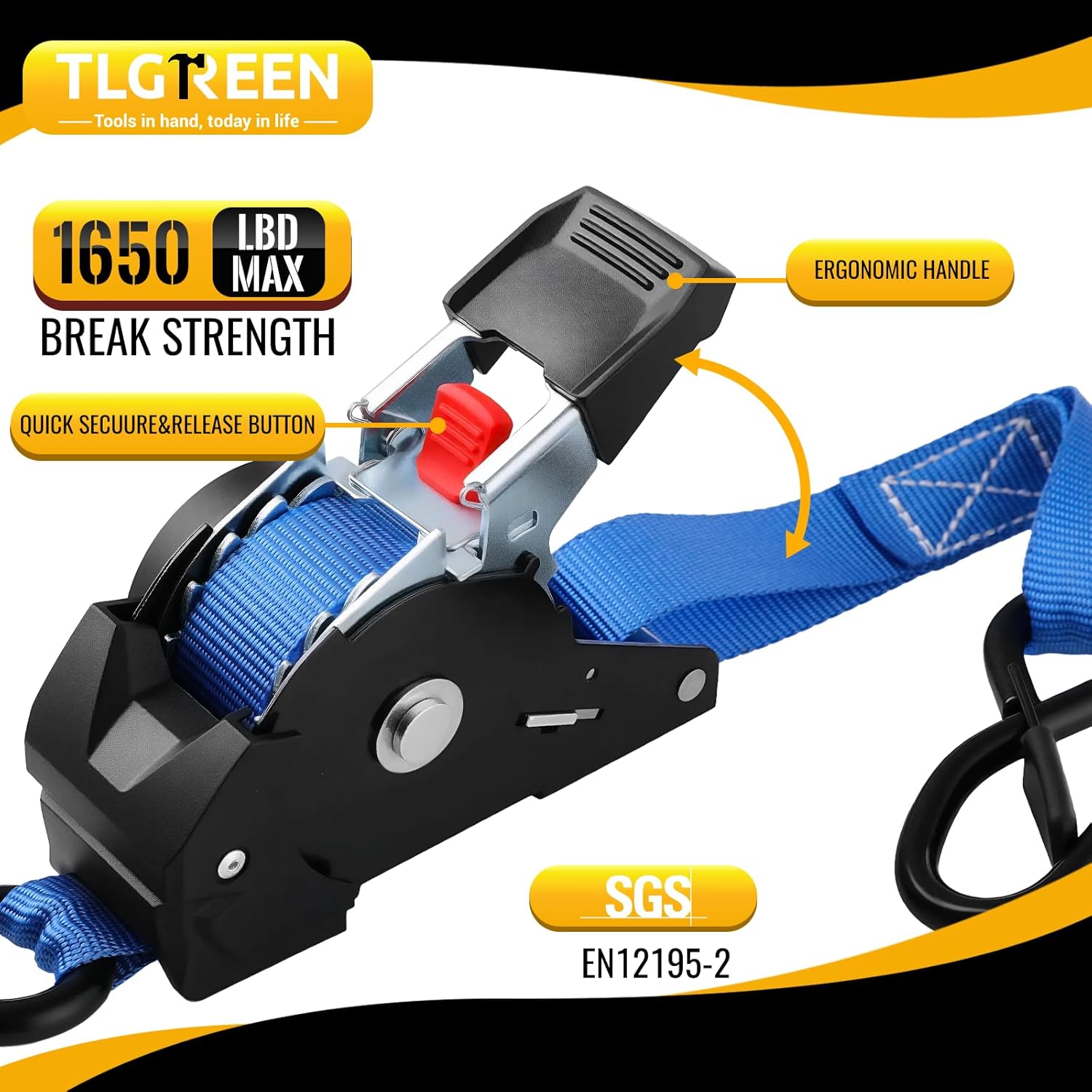 TLGREEN Retractable Ratchet Straps,Blue,4 Pack,1” x 10’1650lb Break Strength Heavy Duty Auto Self Retracting Tie Down Straps for Truck, Cargo, Motorcycle, ATV, UTV,Boat