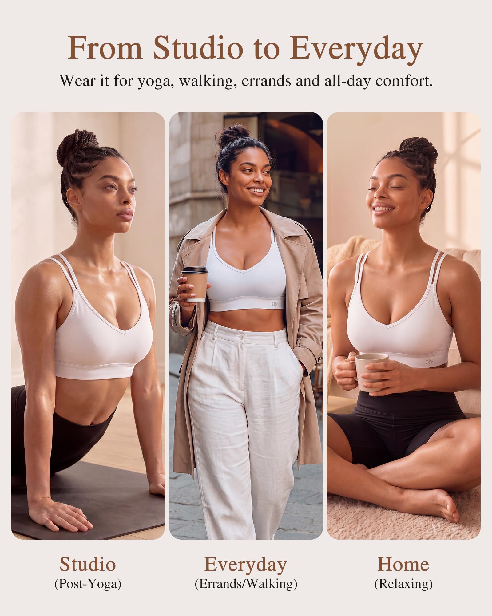 Yvette Soutien-gorge de yoga léger Cloud Series Soutien-gorge de sport pour femme à faible impact spaghetti bretelles fines en maille épissure