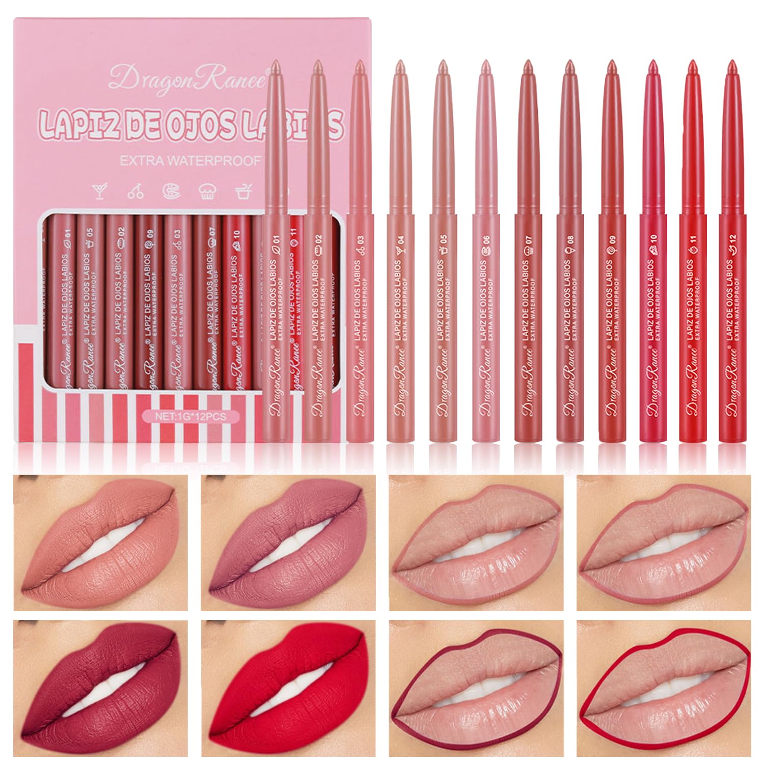 Sulily 12 Colors Matte Lip Liner/Lipstick Set,One Step Lips Makeup Kit,Velvet Nude Collection Waterproof Long Wear Lip Gloss, Lip Liner for Women To Create The Perfect Matte Lip Look