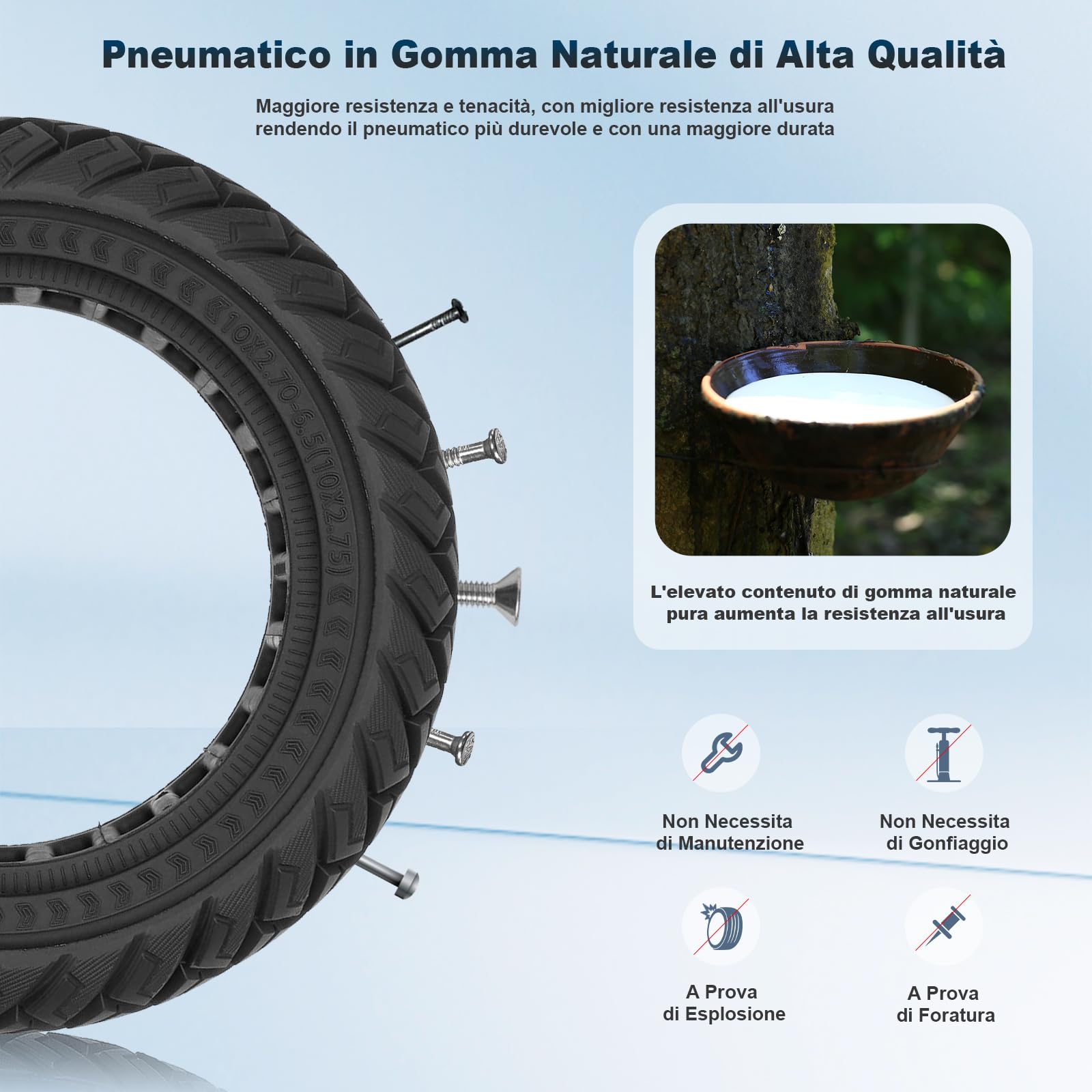 10 x 2,7-6,5 pollici pneumatici solidi per KuKirin G3/KuKirin G2 Master/Dualtron 3 scooter elettrici, pneumatici pieni, antiscivolo, antiesplosione (nero, 1 pezzo)