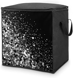 Comforter Storage Bag Large Capacity Zipper Clothes Storage Bag 70L | Black White Glitter Clothes Storage Bin with Handle Foldable Storage Box Container for Bedding Closet Blanket